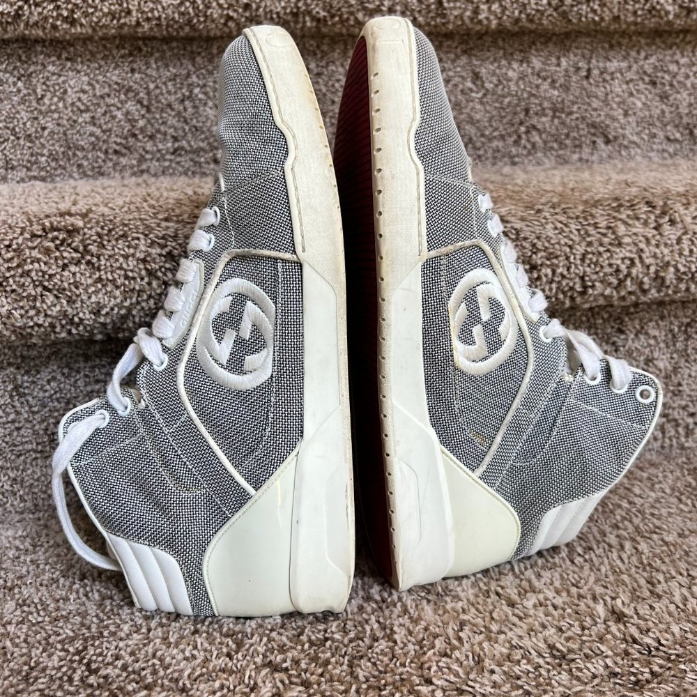 Gucci Men's Rebound Interlocking GG Mid High-Top Grey Sneakers - Picture 10 of 14